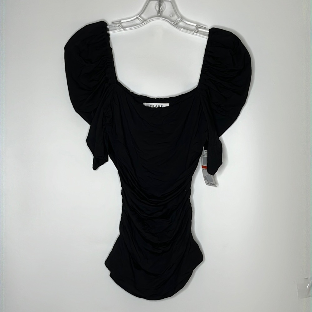 Frame Womens Betty Knit Top Purr Sleeve Knit Black Stretch XS XSMALL